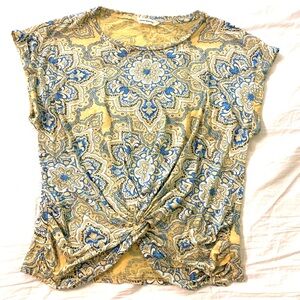 Lucky Brand Yellow and Blue Paisley Tee